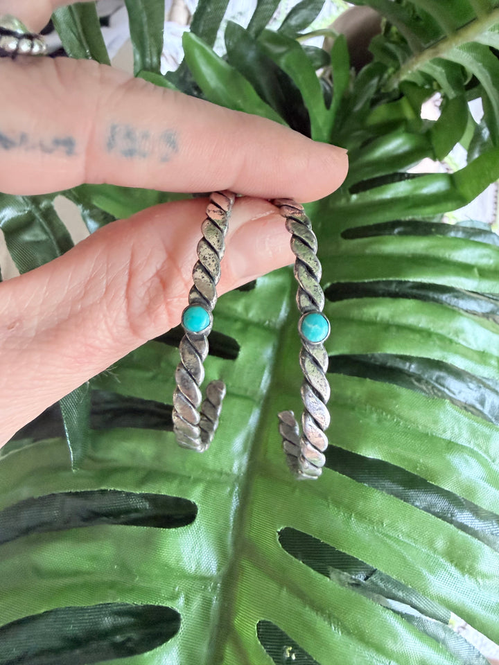 Vintage Sterling Silver & Turquoise Childs Cuff Bracelets | Set of 2