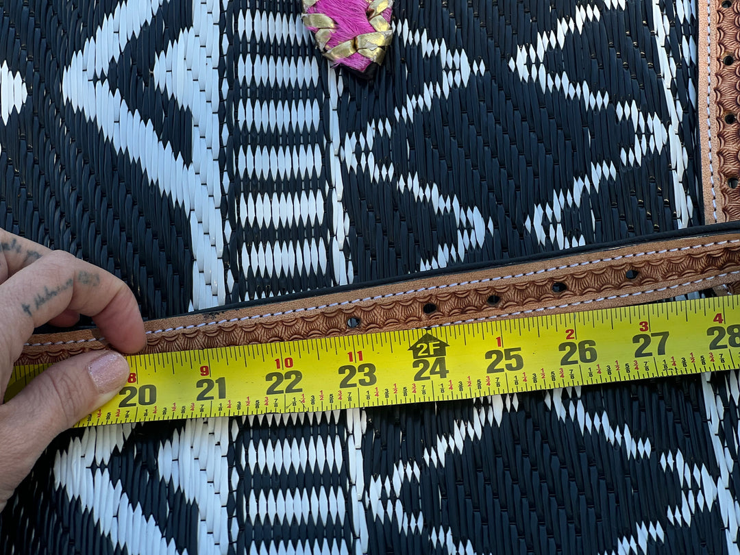 The Outlaw : (XL) cowhide tooled leather studded dog collar