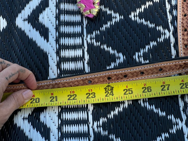 The Outlaw : (XL) cowhide tooled leather studded dog collar