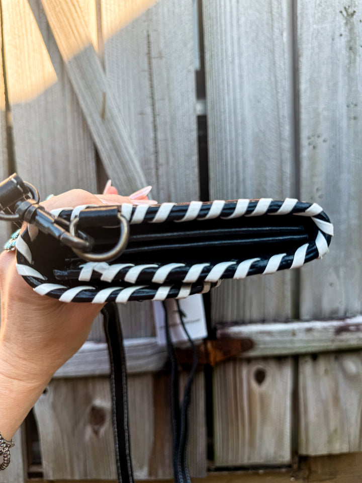 Concho and Caviar Clutch | Womens Western Cowhide and Tooled Leather Clutch with Strap