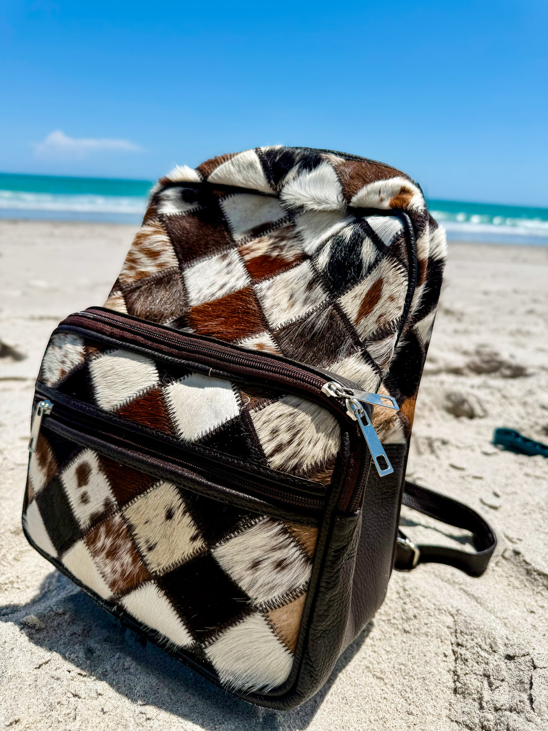 cowhide patchwork mini backpack leather western bag