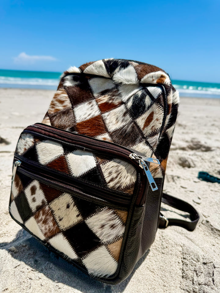 cowhide patchwork mini backpack leather western bag