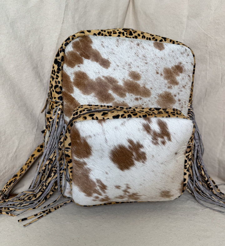 The Wild Hair Backpack | Genuine Hair-on Cowhide Leather Backpack with Leopard Print Fringe
