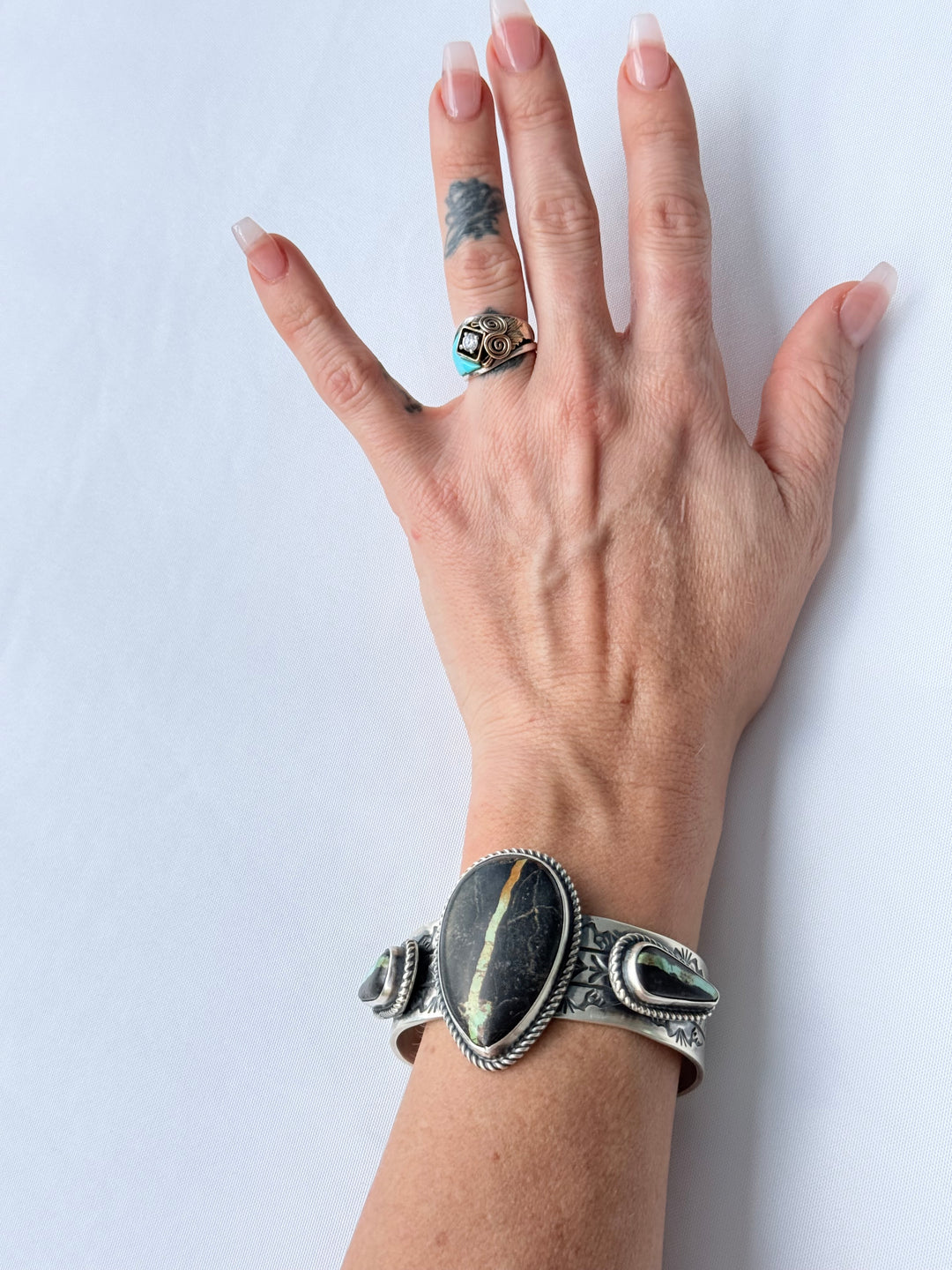 One of Seven | Rick Enriquez Navajo Black Jack Turquoise Sterling Silver Cuff
