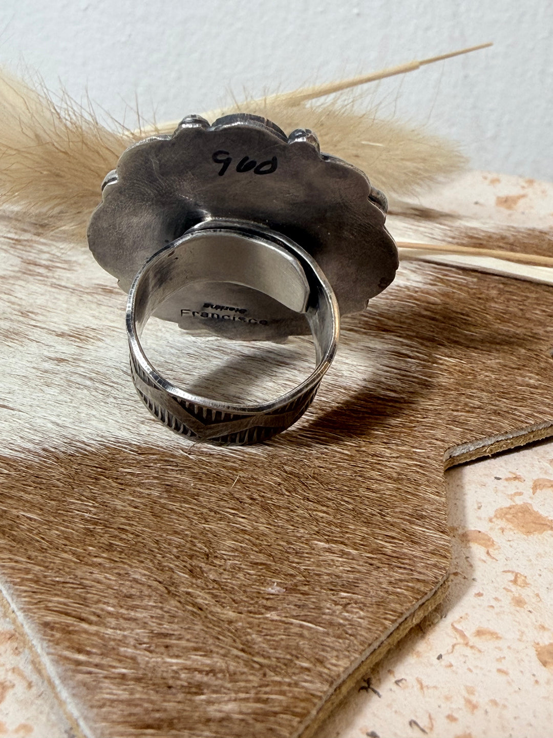 Dustin Francisco Navajo Royston Turquoise Sterling Silver Statement Ring | Adjustable