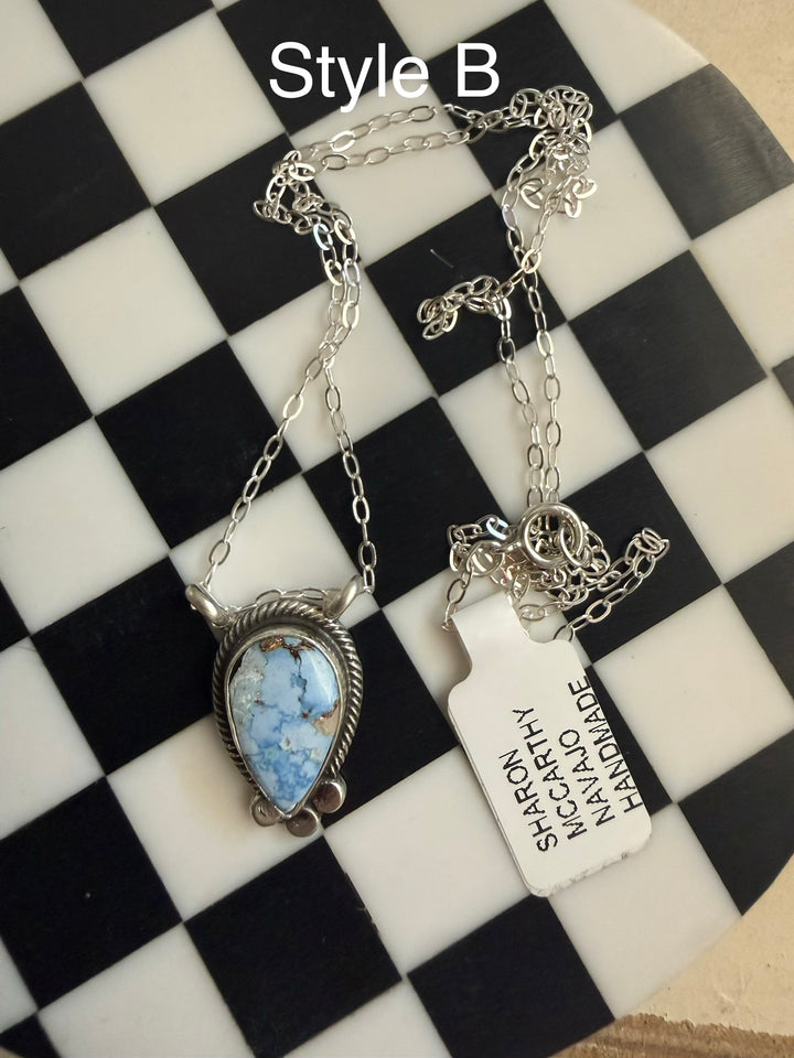 Sharon McCarthy Golden Hills Turquoise Petite Necklace | Navajo Handmade Sterling Silver
