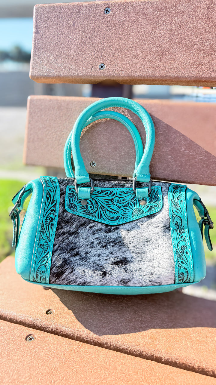 Turquoise Tooled Cowhide Handbag