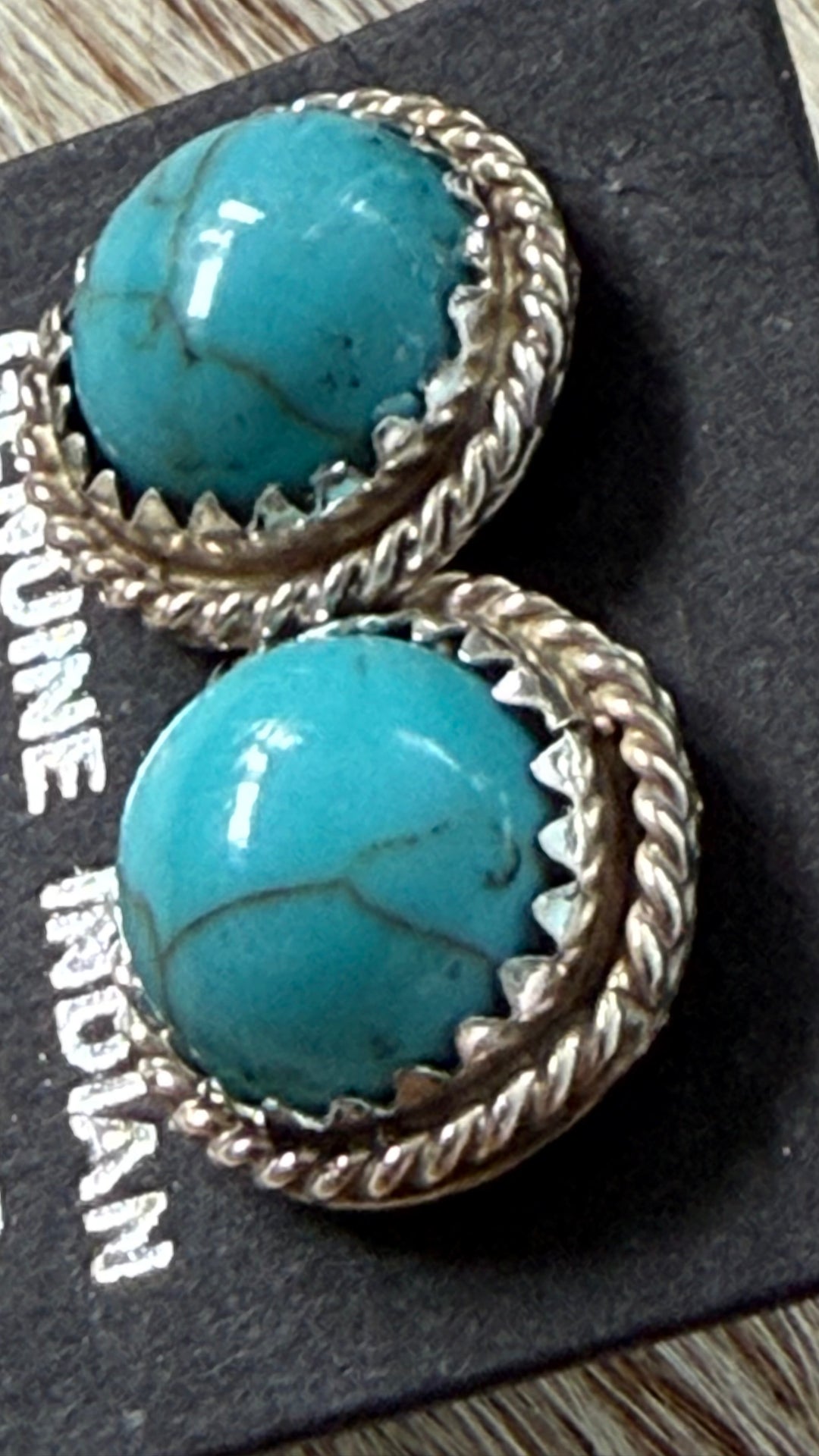 Navajo Handmade Turquoise Stud Earrings | Sterling Silver Rope Border | 10mm Native American Jewelry