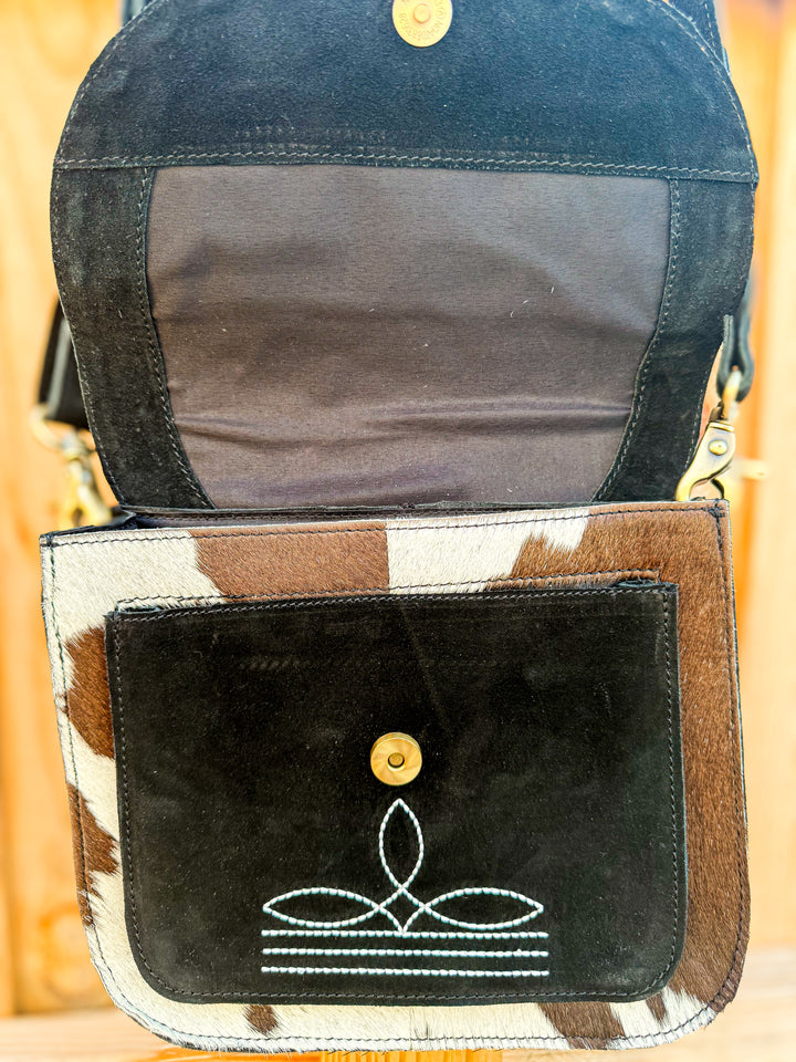 The Lee Tooled Boot Stitch Crossbody |
Genuine Leather & Hair-On Cowhide Western Purse