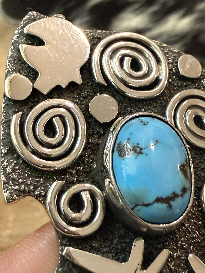 Alex Sanchez Navajo Golden Hills Turquoise Sterling Silver Rabbit Pendant