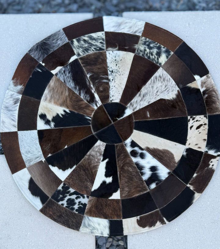 The Cove Round Rug – Genuine Cowhide Patchwork Rug – Approx. 3 Ft Round