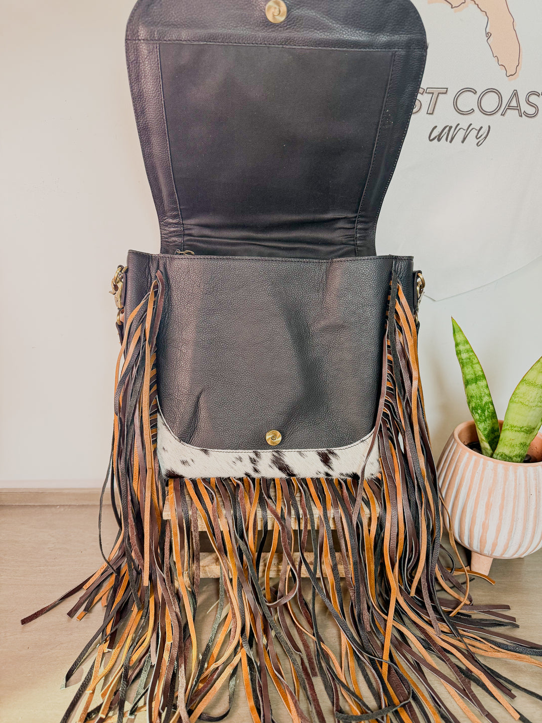 The Renegade | Cowhide Fringe Leather Crossbody Bag with Tooled Strap