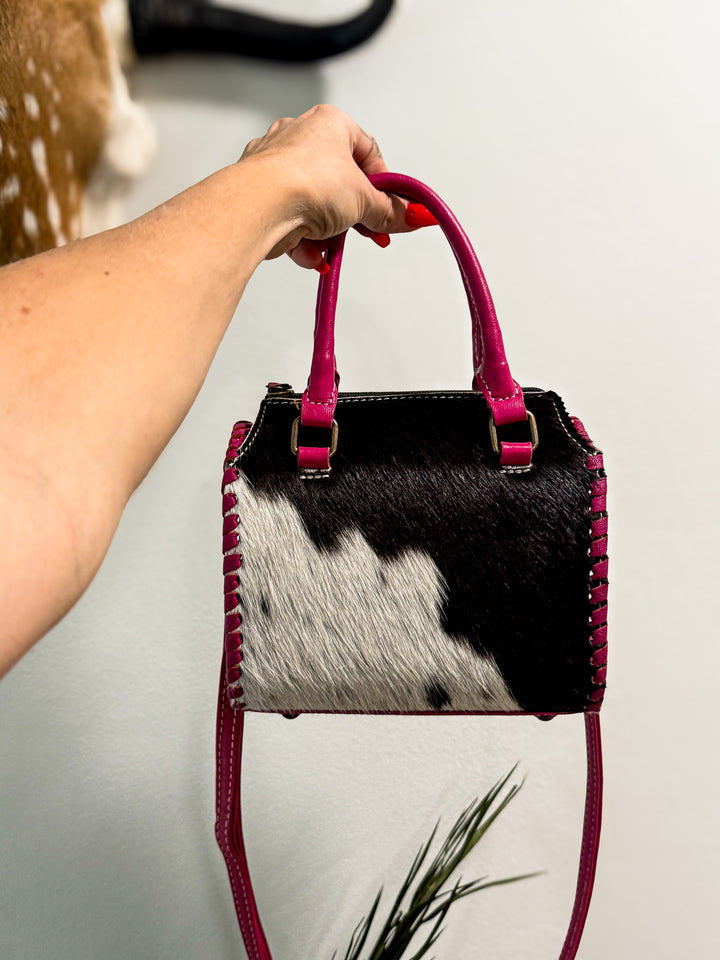 The Hide and Go Carryall - Pink Leather and Hair on Cowhide