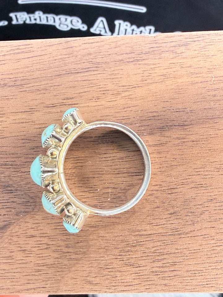Navajo 5-Stone Turquoise Sterling Silver Ring – Size 6
