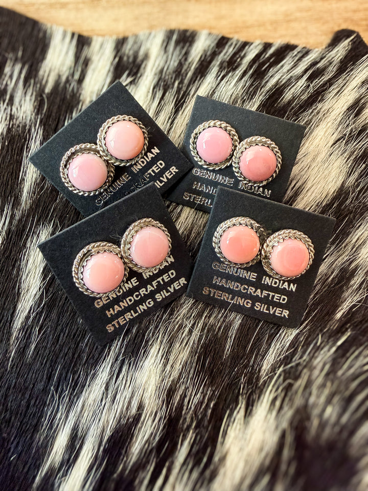 Navajo Pink Conch Sterling Silver Stud Earrings | Handmade in USA | 10mm