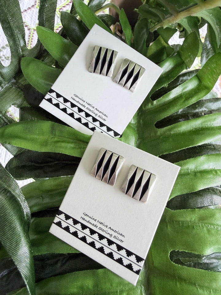Navajo Handmade Leander Tahe Stud Earrings | Signed
