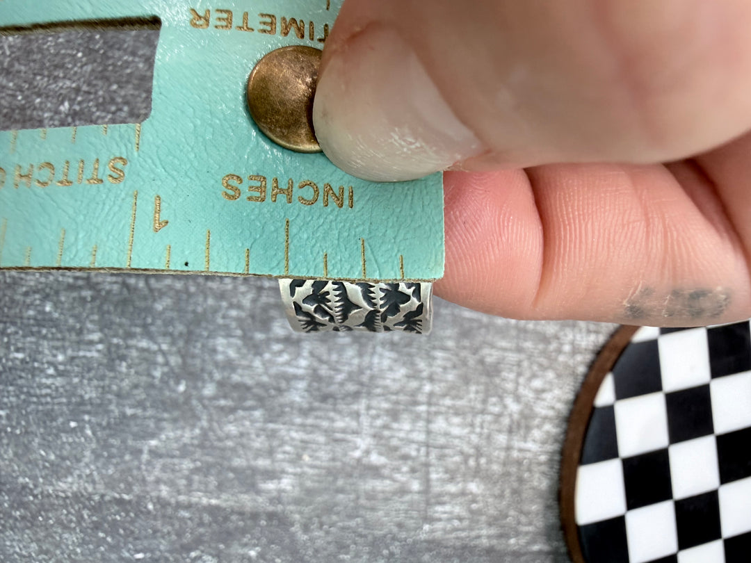 Navajo Handmade Sterling Silver Stamped Cigar Band Ring — Size 7.5