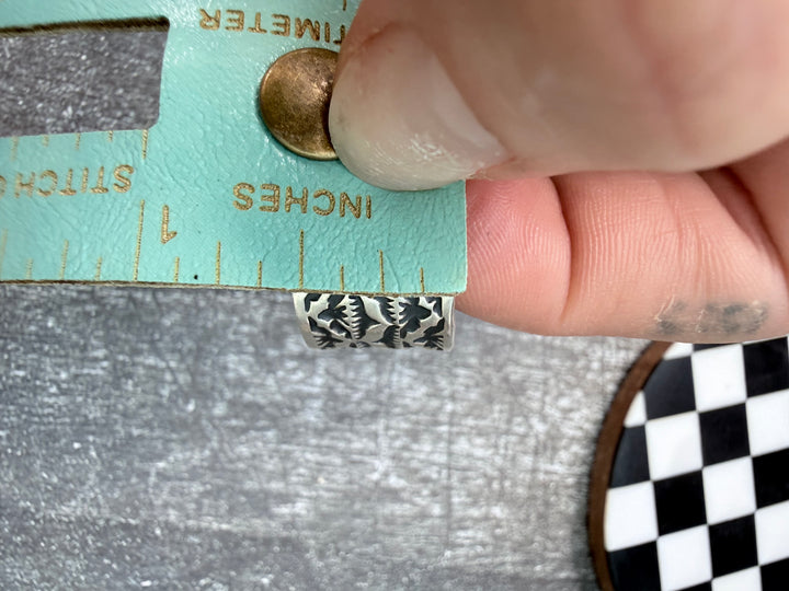 Navajo Handmade Sterling Silver Stamped Cigar Band Ring — Size 7.5