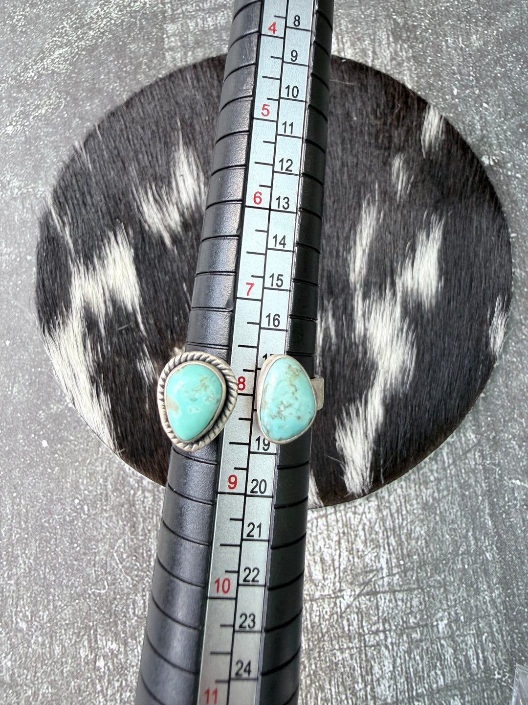 Two Stone Turquoise Floater Ring | Sterling Silver Adjustable Size 8–10 | Handmade