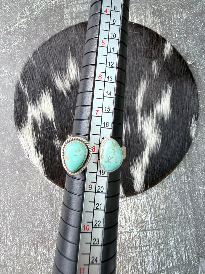 Two Stone Turquoise Floater Ring | Sterling Silver Adjustable Size 8–10 | Handmade