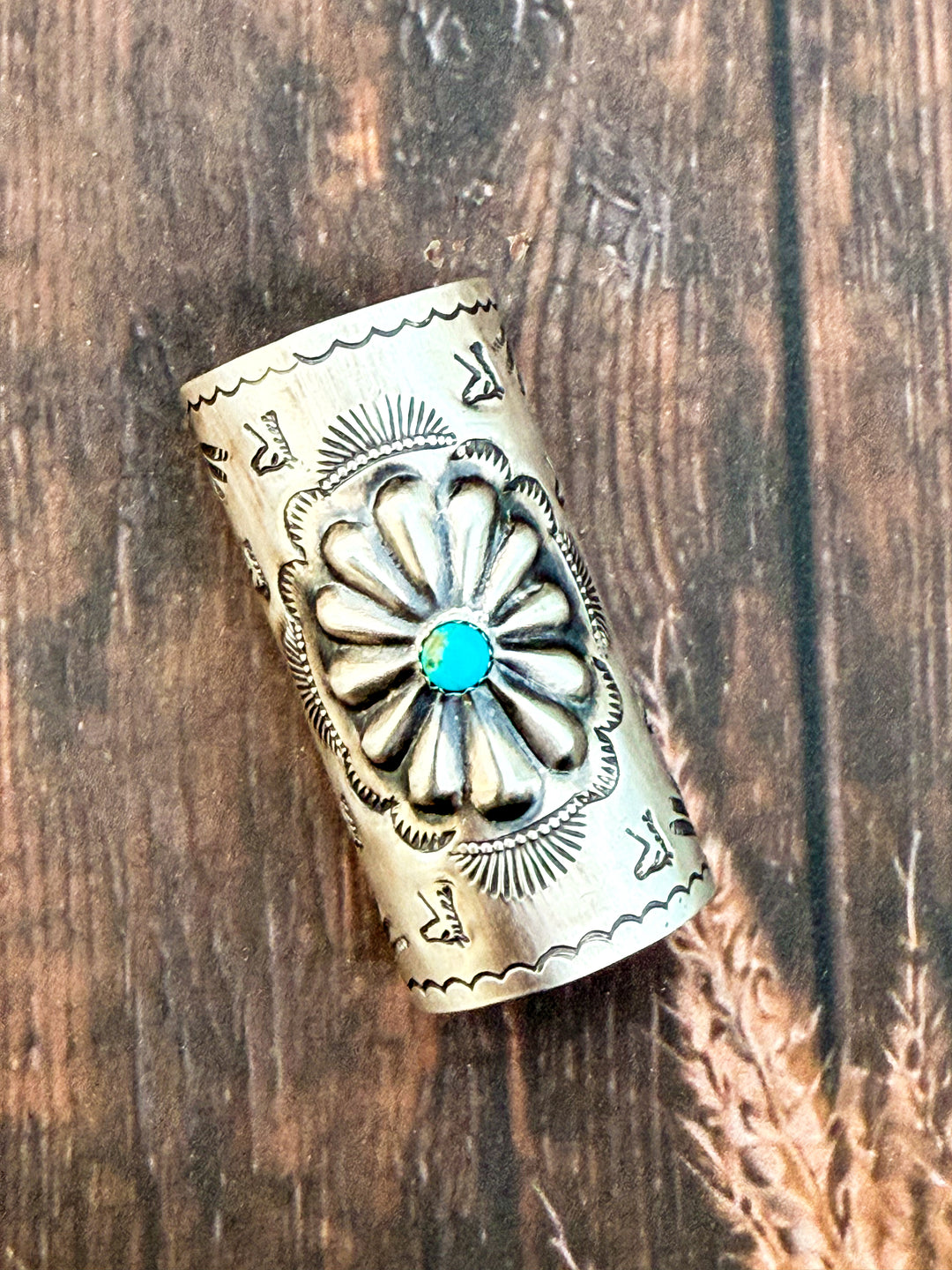 Handmade Navajo Sterling Silver Turquoise Braid Keeper / Hair Cuff