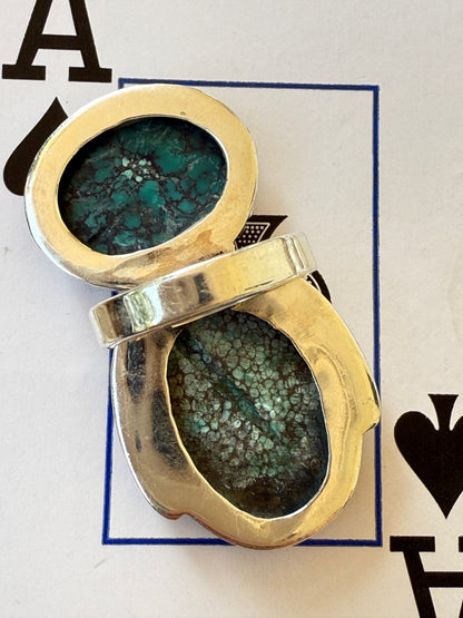 Southwestern Designer Turquoise & Sterling 925 Adjustable Ring