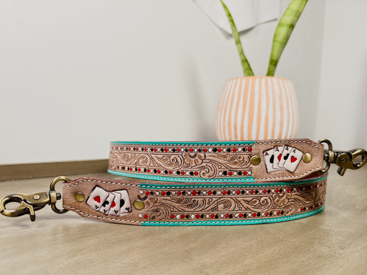 Aces High Western Tooled Leather Crossbody Strap