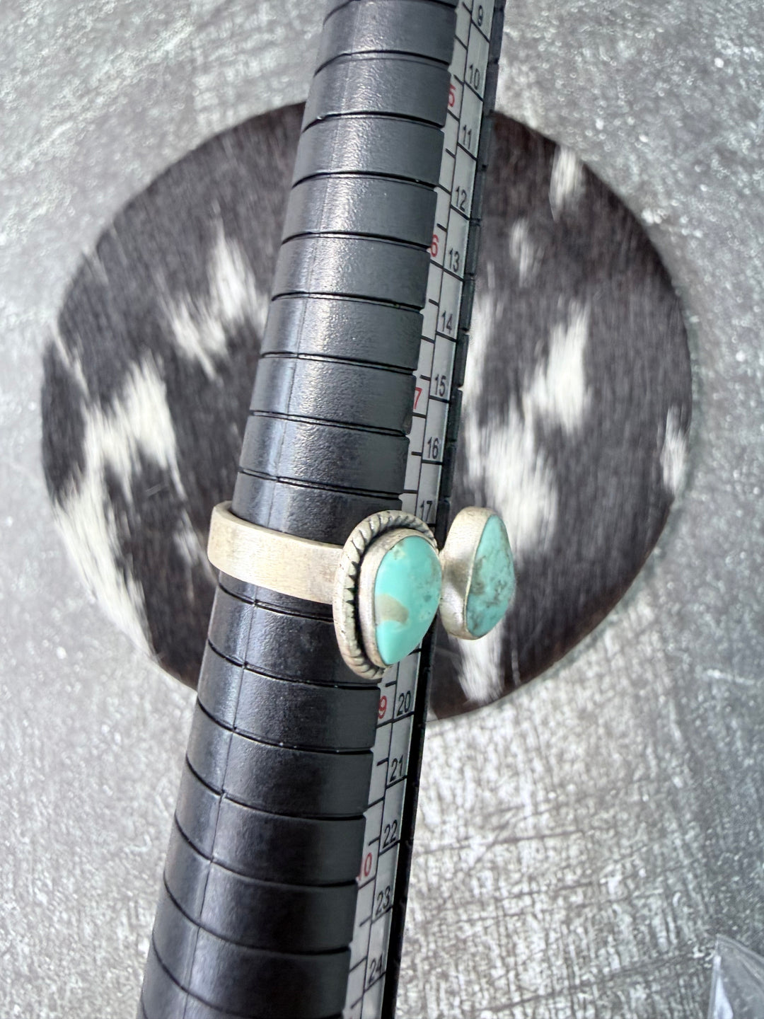 Two Stone Turquoise Floater Ring | Sterling Silver Adjustable Size 8–10 | Handmade