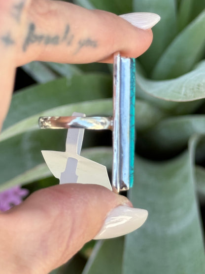 Southwestern Rectangle Sterling Silver Turquoise Ring size 7