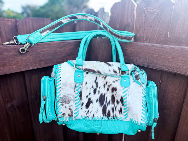 The Tipheni Mini Duffel | Mint Green Leather & Speckled Cowhide Gym Bag