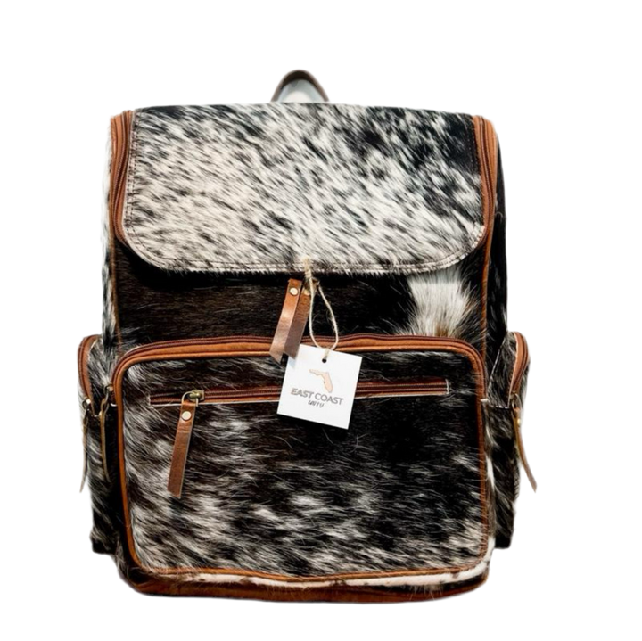 The Bubba Bag | Hair on Cowhide Full Grain Leather All Adventures Backpack in Dark Hide Pattern