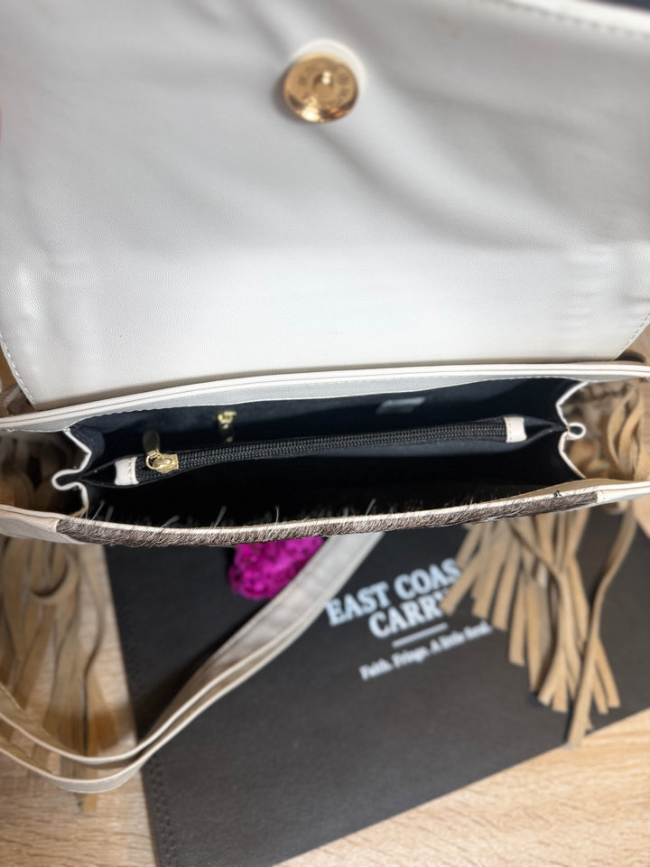 The Westbury | Charcoal Cowhide & Oatmeal Leather Fringe Bag