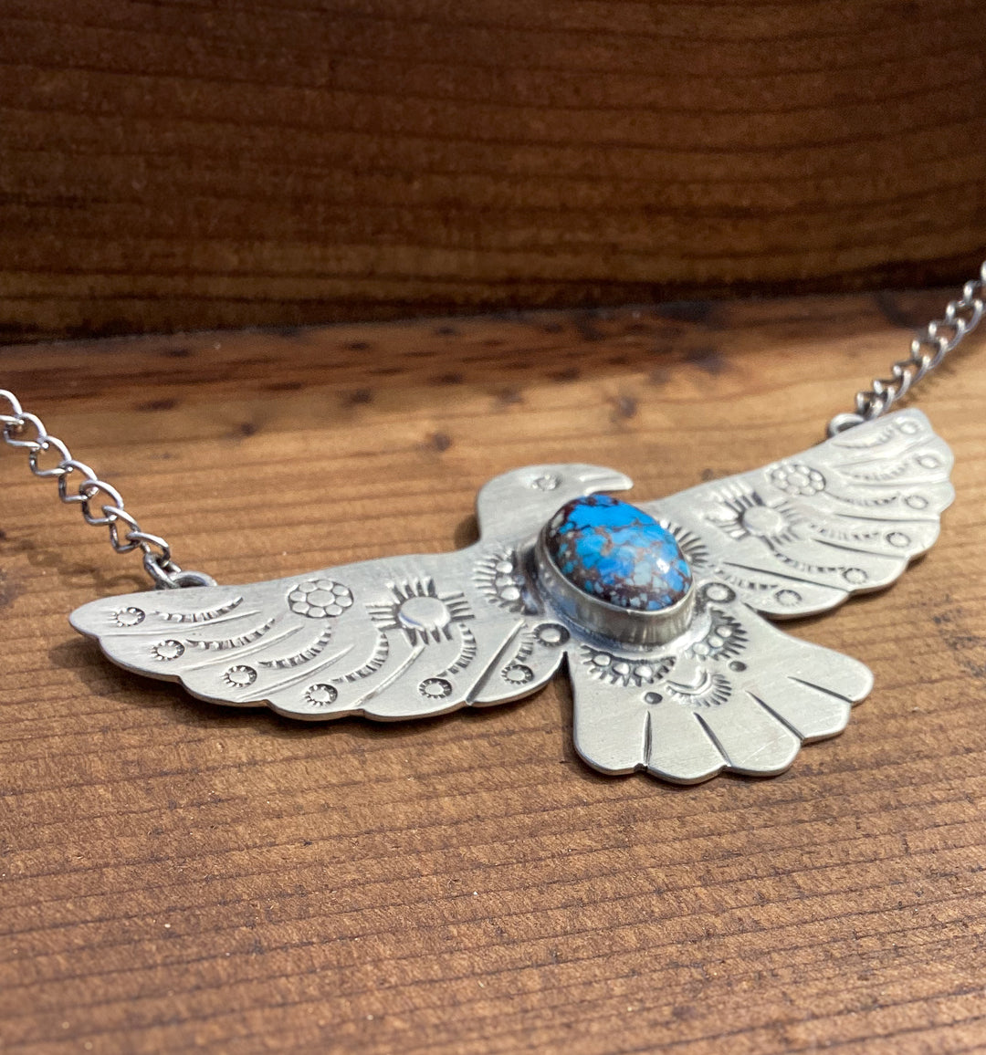 Sterling Silver Thunderbird Turquoise Necklace – Southwestern Statement Piece