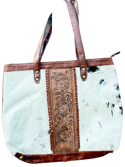 The Trailmate: Cowhide & Tooled Leather Travel Tote