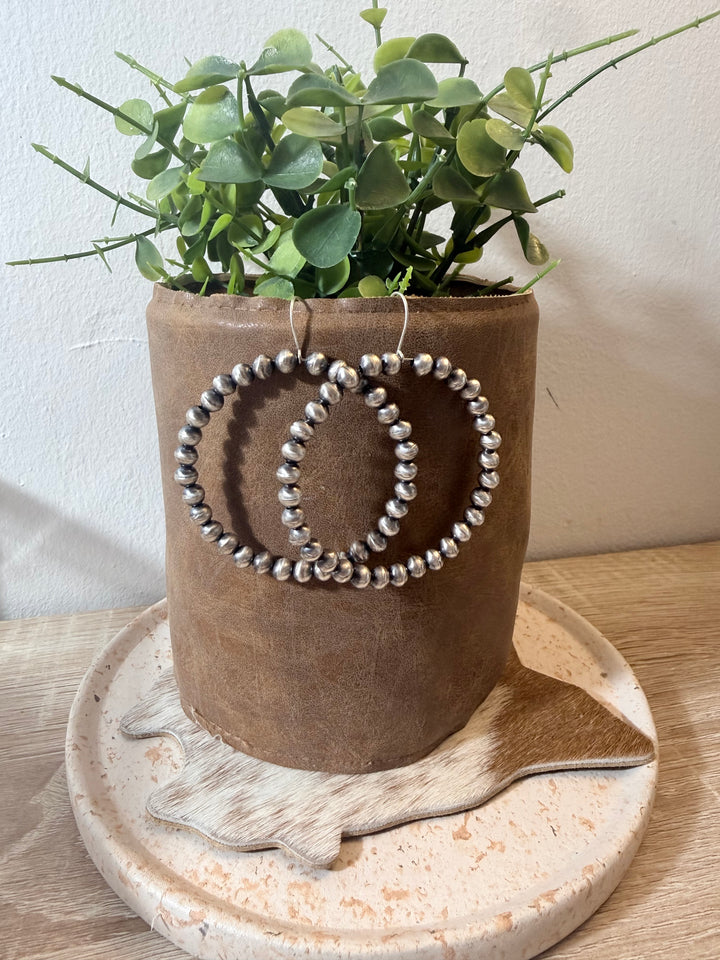 Amanda Larry Navajo Handmade Sterling Silver Pearl Hoop Earrings | 6mm Navajo Pearls
