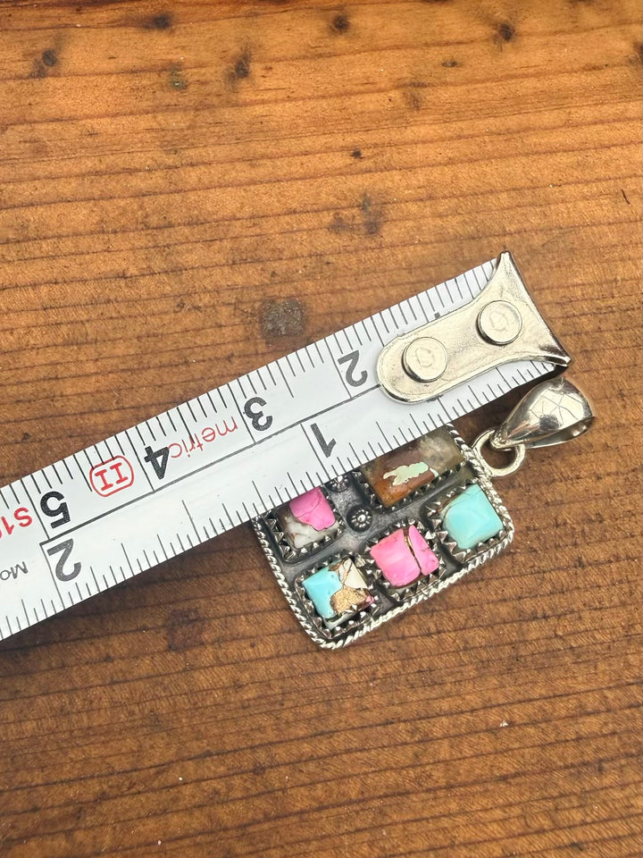 Mine #8 Turquoise & Pink “Cotton Candy” Composite Sterling Silver Pendant