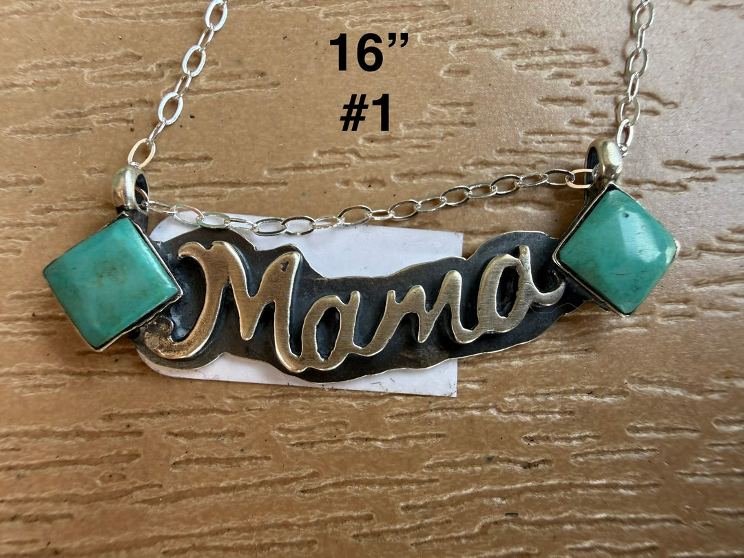 Navajo Handmade Sterling Silver Kingman Turquoise Mama Necklace | Signed by Charlene Yazzie | Choose Your Style