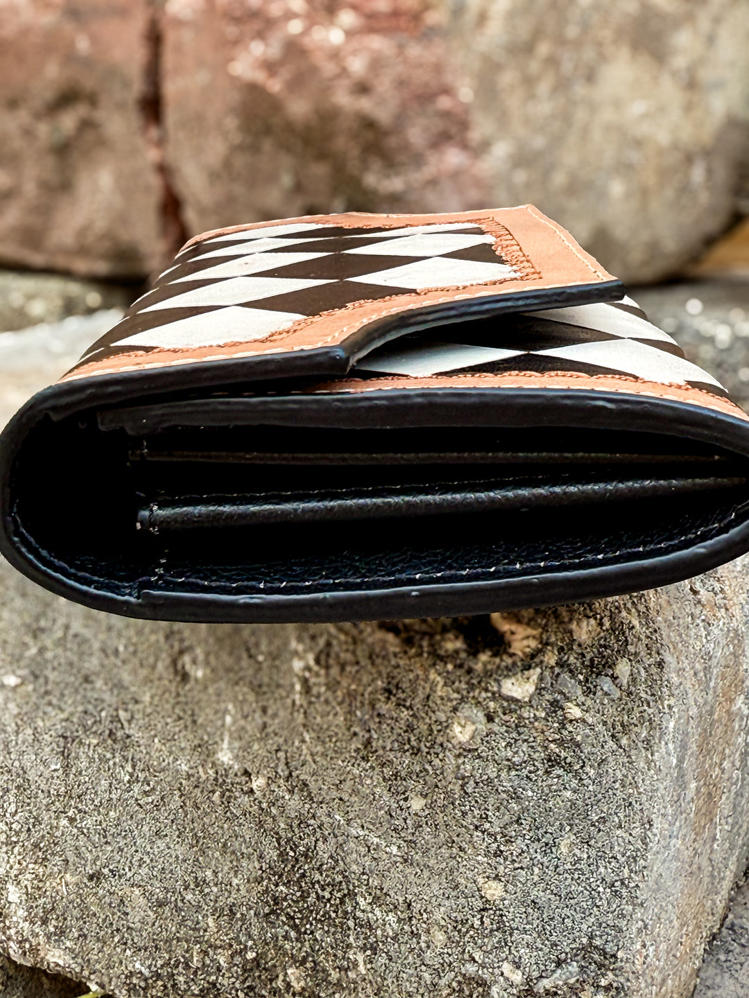 Speed Check - Midnight Weave | Black and White Leather Checkered Wallet