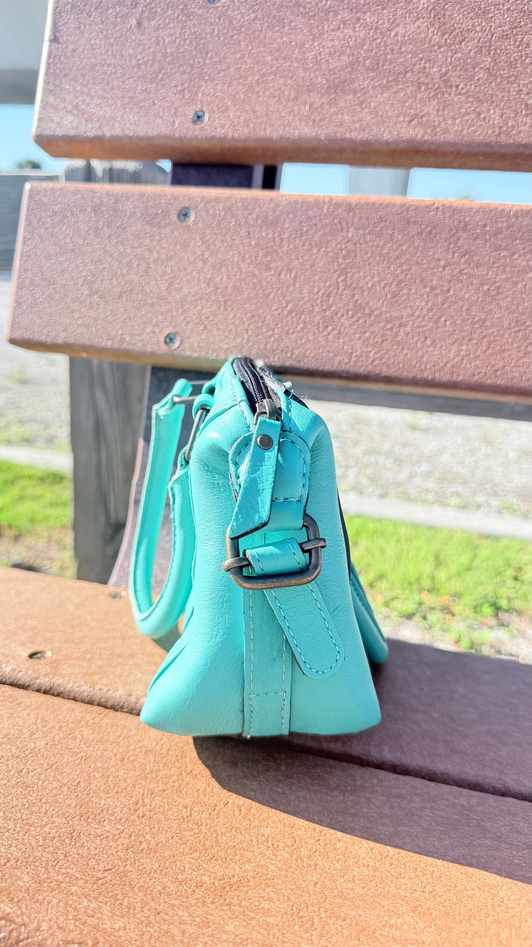 Turquoise Tooled Cowhide Handbag