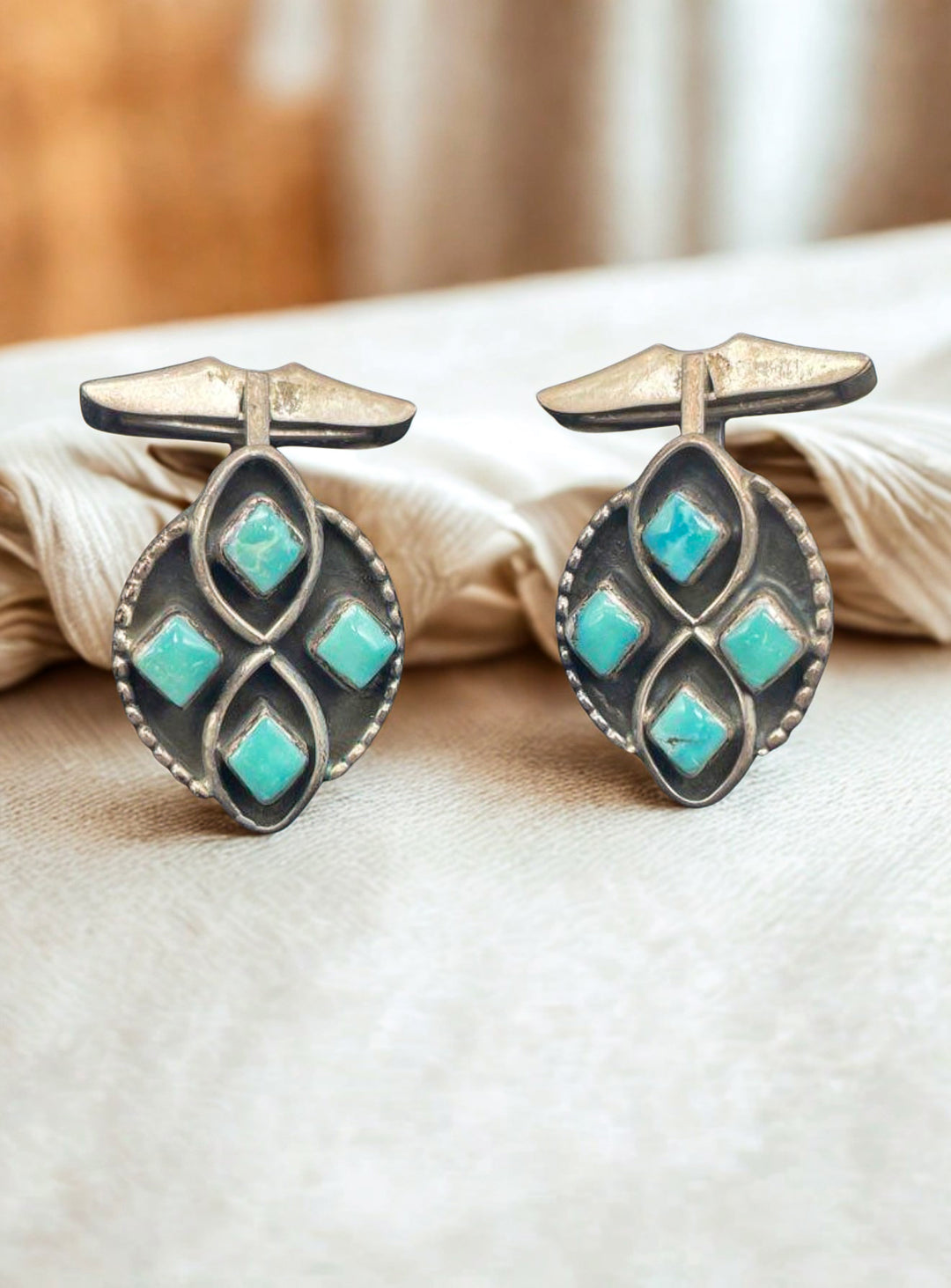 Vintage Sterling Silver & Turquoise Cufflinks | Estate Native American Style | Tested Sterling | Men’s Southwestern Jewelry