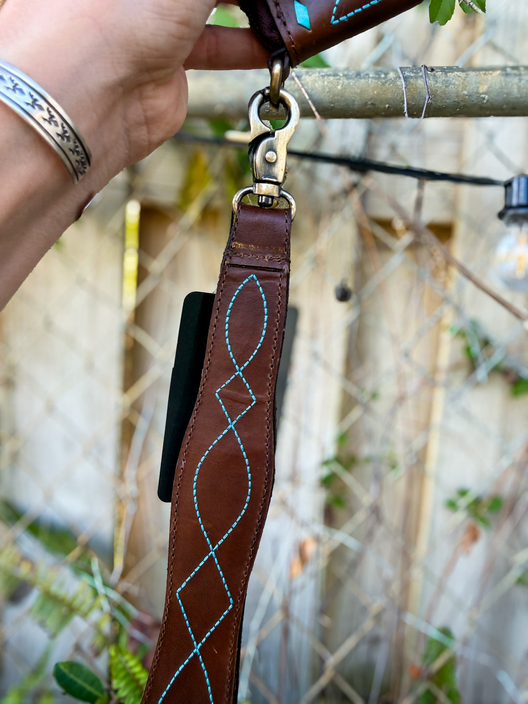 Turquoise Boot Stitch Leather Zip Wallet with Wristlet | Genuine Leather Western Wallet