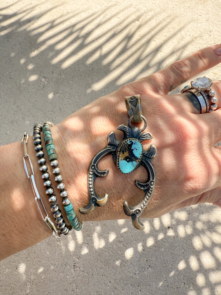 Navajo Handmade Mine 8 Turquoise & Sterling Silver Naja Pendant