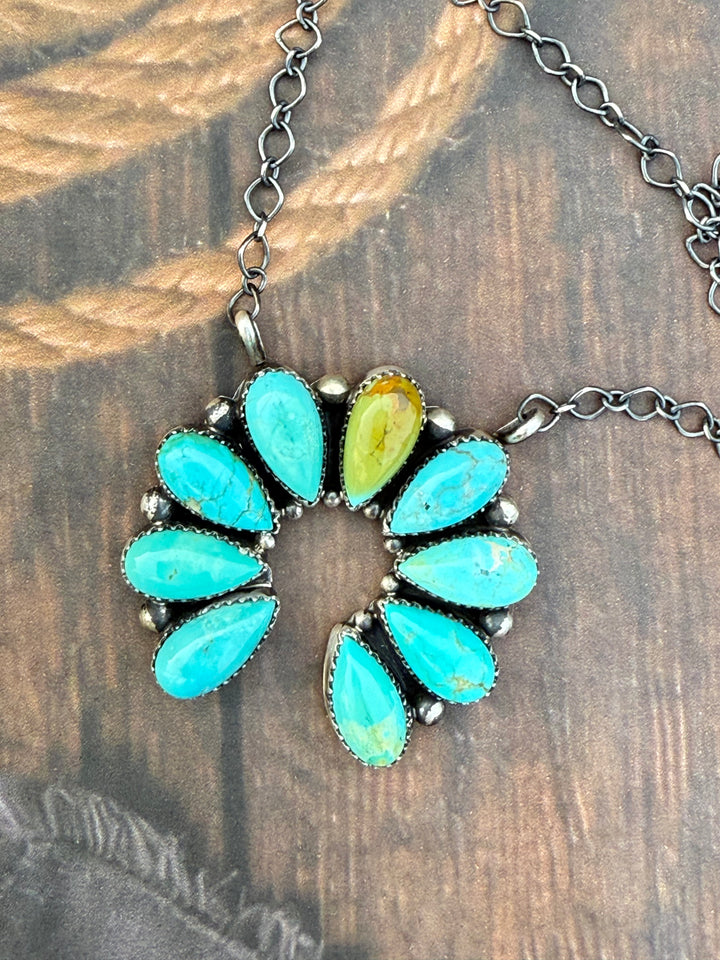 Tricia Smith Navajo Handmade Kingman Turquoise Blossom Necklace
