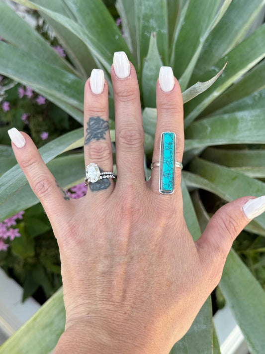 Southwestern Rectangle Sterling Silver Turquoise Ring size 7
