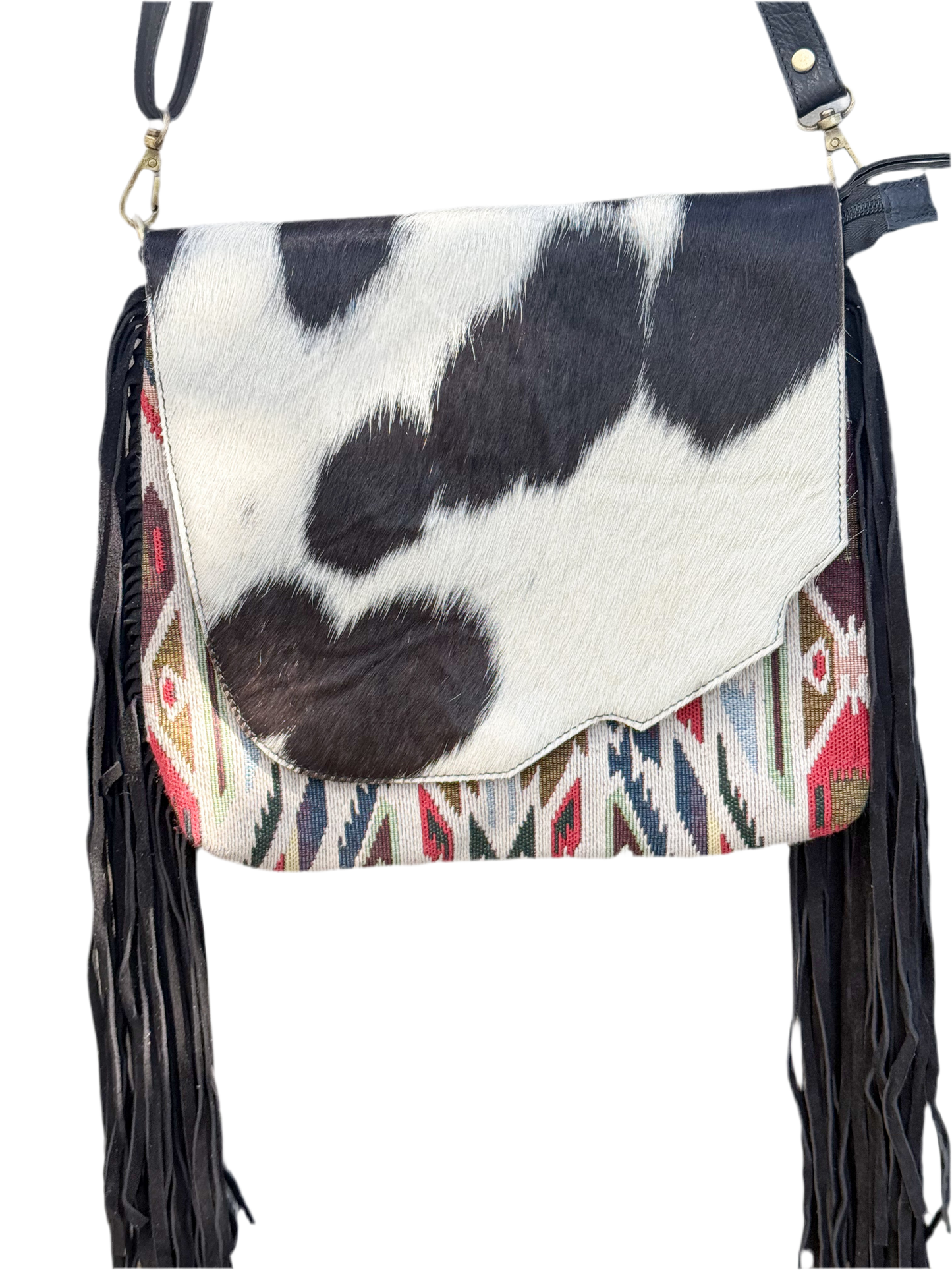 Saddle Up : Saddle Blanket & Cowhide CC Suede and Cowhide Fringe Detail Purse