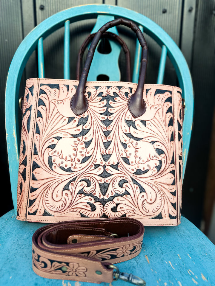 The Prescott Tooled Leather Concealed Carry Work Bag | Western Leather Handbag