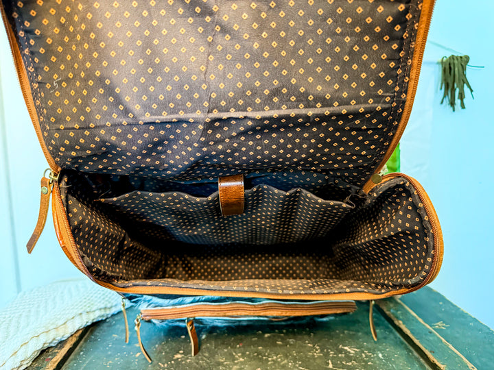 The Bubba Bag | Hair on Cowhide Full Grain Leather All Adventures Backpack in Dark Hide Pattern