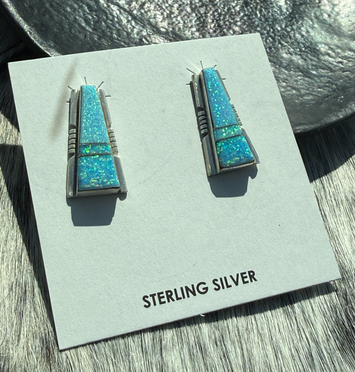 Blue Opal and Sterling Silver Navajo Handmade Earrings by Steve Francisco