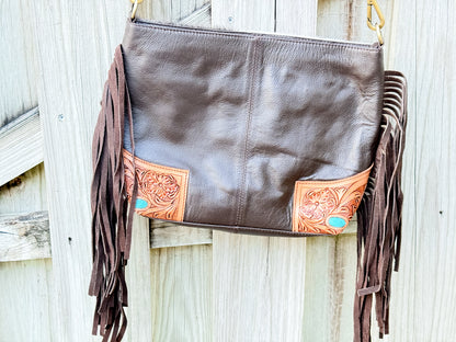 The Concho Carryall: Hair-On Cowhide & Tooled Leather Crossbody Purse