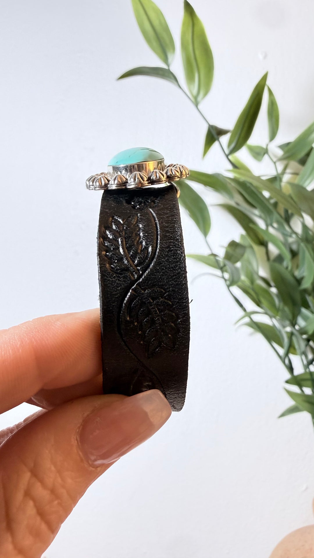 Suzanna Johnson Navajo Turquoise Sterling Silver & Leather Cuff | 5.75-6.5”